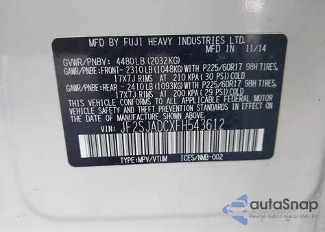 2015 Subaru Forester 2.5I Premium z USA, uszkodzony, nr VIN JF2SJADCXFH543612